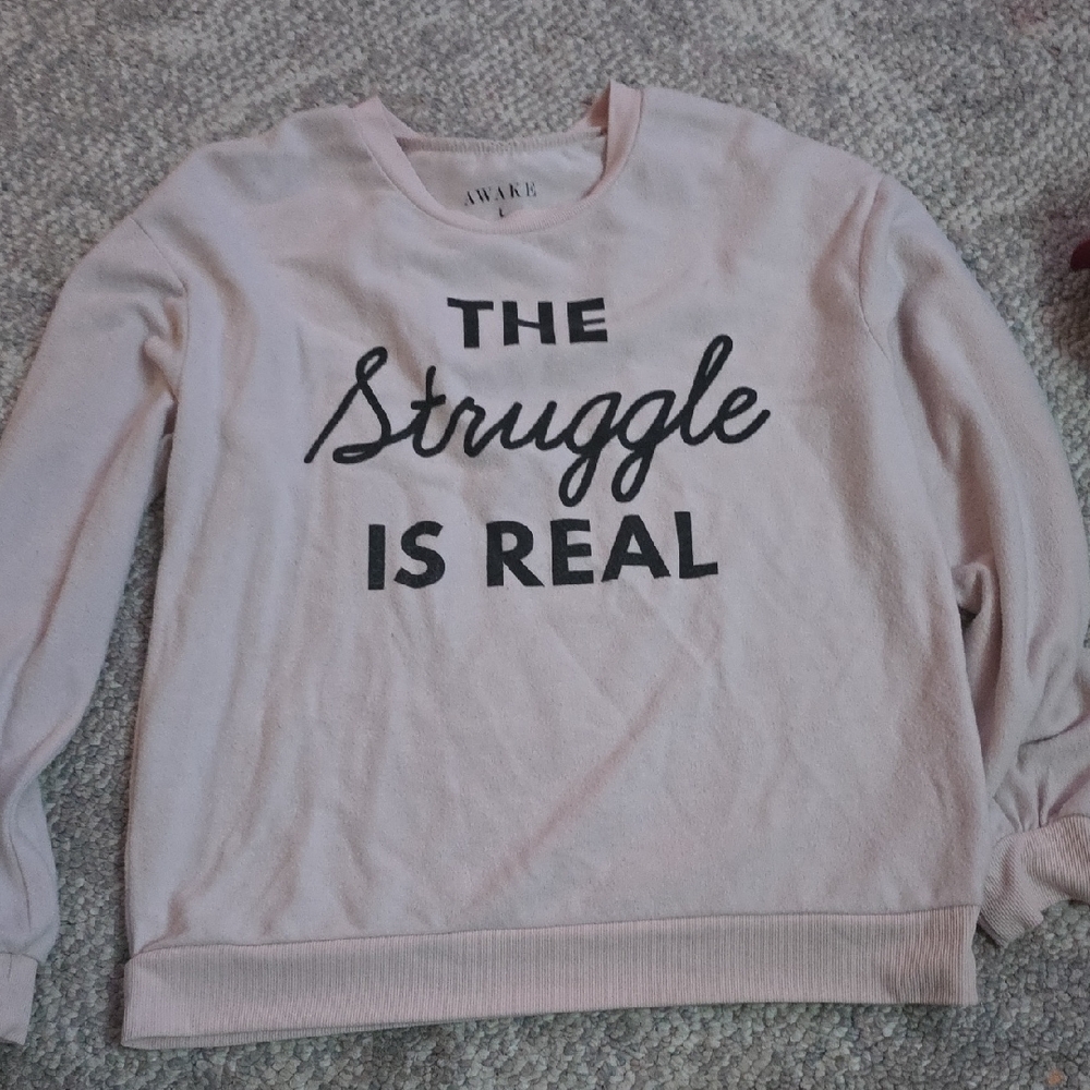 Awake Light Pink Sweatshirt with Bold Black Text
